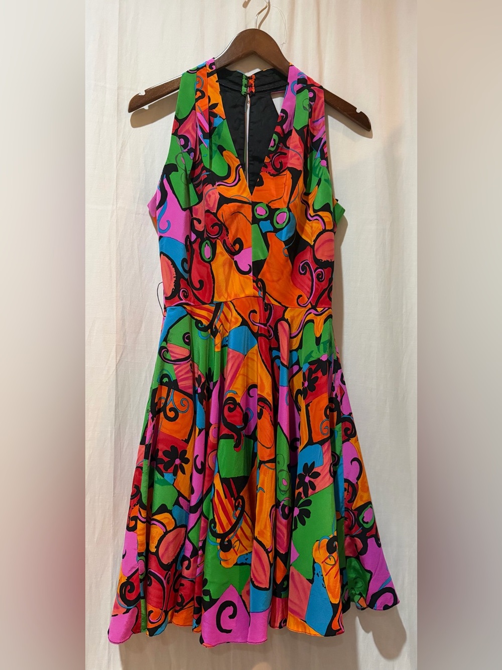 Neiman Marcus Vintage 100% Silk Multi-Color Abstract Print Flare Dress w.Belt -8